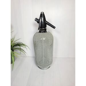 Vintage Glass Seltzer Bottle, Wire Mesh Cover, MCM Barware